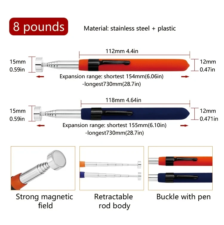 1 stück Mini Tragbare Teleskop Magnetische Magnet Stift Handliche Werkzeug Kapazität Für Picking Up Mutter Bolzen Ausziehbare Pickup Stange Stick – Detail 9