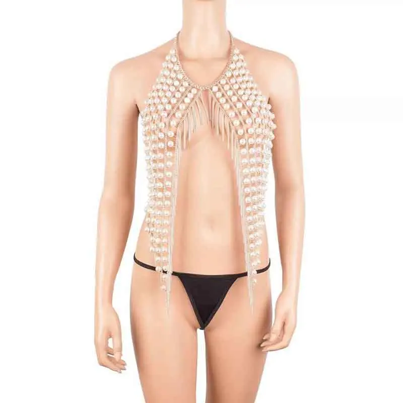 European American Accessories Women Body Chain Fashion Sexy Clothing Jewelry Nightclub Bar Pearl Tassel Personalized Chest Chain