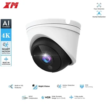 Telecamera IP 4K XM POE 8MP Audio IR Dome AI 3MP/4MP/5MP Visione notturna Supporto 85ft Rilevamento umanoide con un ripristino chiave