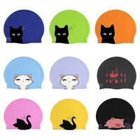 Soft Silicone Swimming Cap Cartoon Cat Pig Skark Animal Swimming Accessories Pool Equipment High Elestic Teen Adult Universal 1