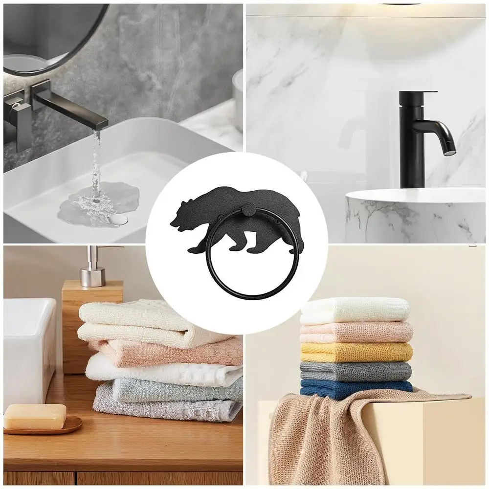Description Picture 5 of itemBear Towel Ring For Bathroom Bear Bathroom Towel Holder Ring Hand Towels Bathroom Holder Matte Black Ring Towel Hanger Bath Ring