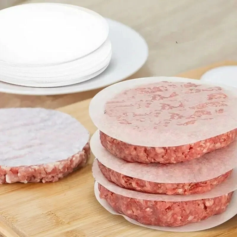 Air Fryer Paper Disposable Air Fryer Liners Burger Patty Paper 100pcs Hamburger Patty Paper Non Stick OilPaper Round Wax Paper Sheet For Burger Press Baking Liner BBQ Oven Kitchen Accessories