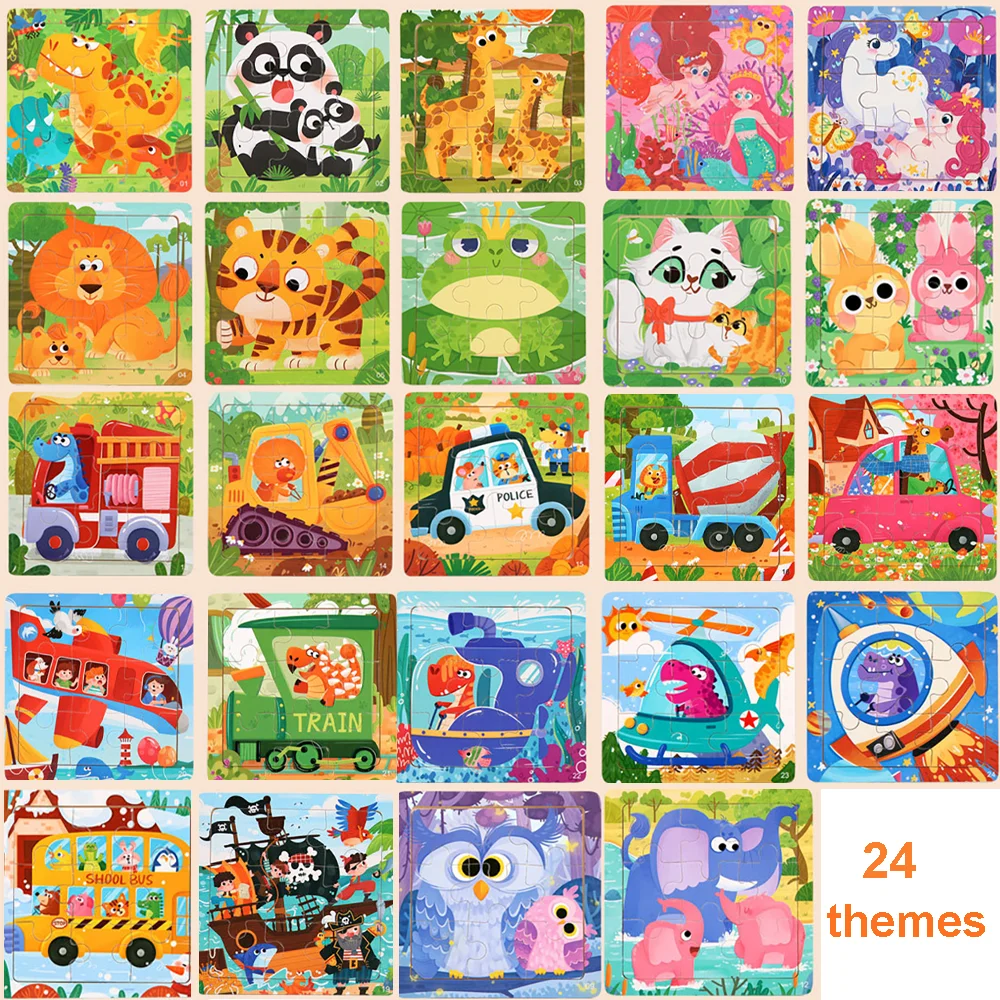 Wooden puzzle cartoon animal Puzzles and jigsaws toys for kids 2 to 4 years old Montessori education gift for kids