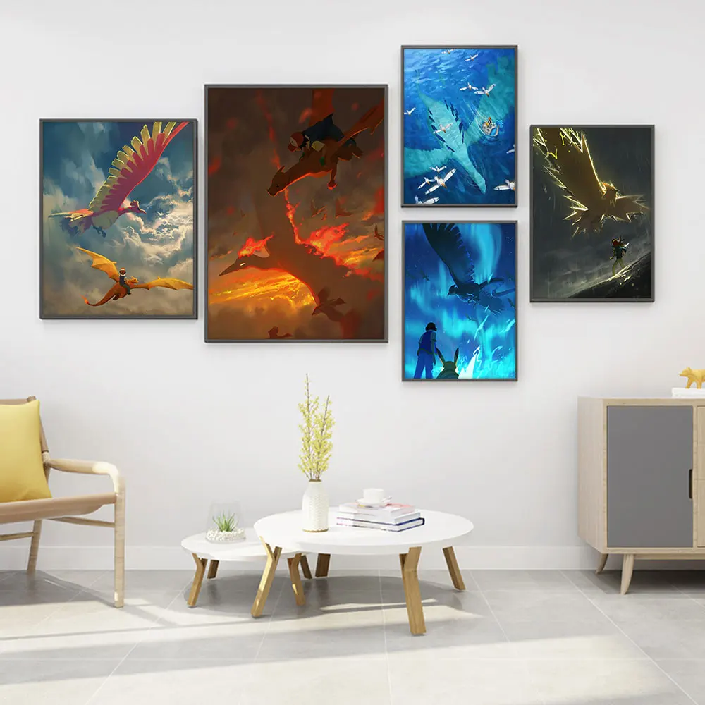 

Vintage Posters Anime Pokémon Peripherals Canvas Painting Charizard Soaring in the Sky Picture for Kids Bedroom Wall Decor Gifts