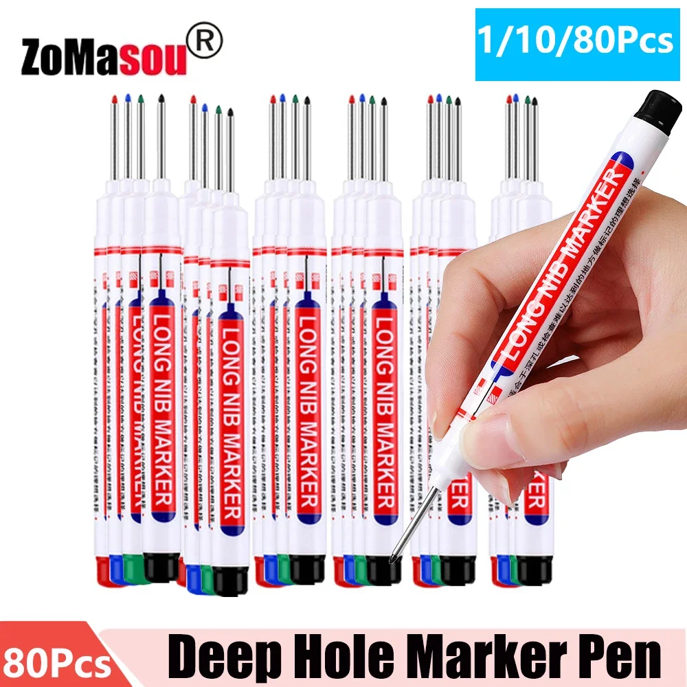 1/8/40/80Pcs Long Head Markers Pen Multi-purpose for Woodworking Tile Decoration Deep Hole Marker Pens Red/Black/Blue/Green Ink