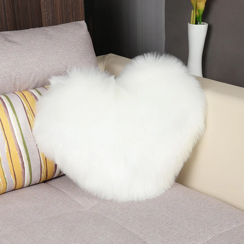 

Cute Solid Color Imitation Wool Pillow Car Luxury Cushion Heart-shaped Lumbar Cushion Office Seat Plush Cushion 2024 New EA0119