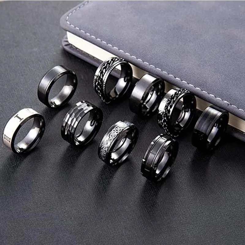 Ring Set 9-piece stainless steel ring set for men and women to relieve stress and anxiety rotating ring wedding engagement ring set