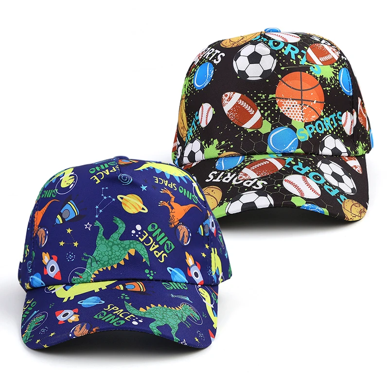Kids Baseball Cap Cartoon Dinosaur Football Boys Girls Adjustable Sun Hat For Children Outdoor Sports Snapback Caps