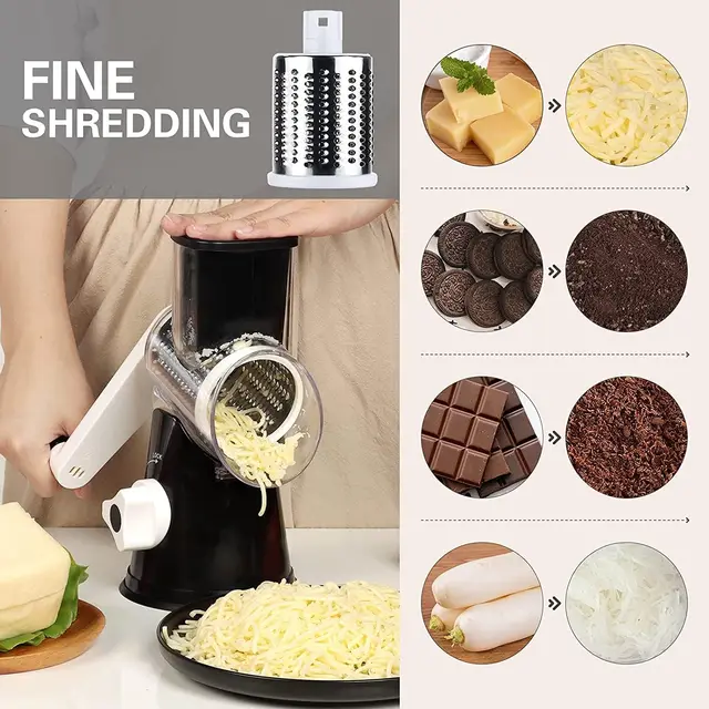 Manual Rotary Cheese Grater for Vegetable Cutter 3-in-1 Grater Slicer Multifunctional Vegetable Chopper With 3 replaceable blade 2