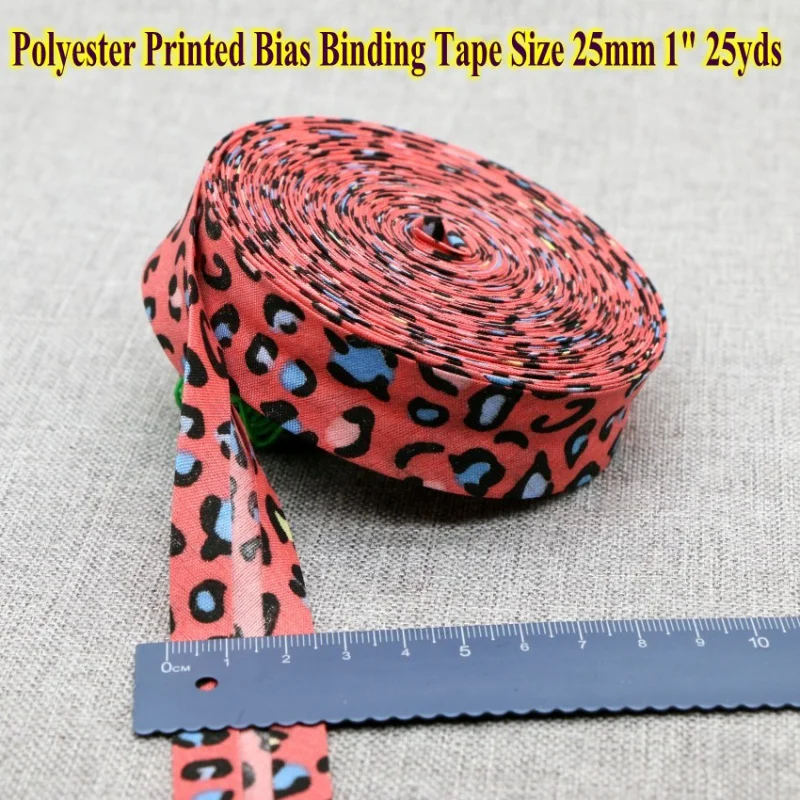 Polyester Printed Bias Binding Tape, DIY Sewing Edge, Striped, Leopard Handmade, 1 ", 25mm x 25yds