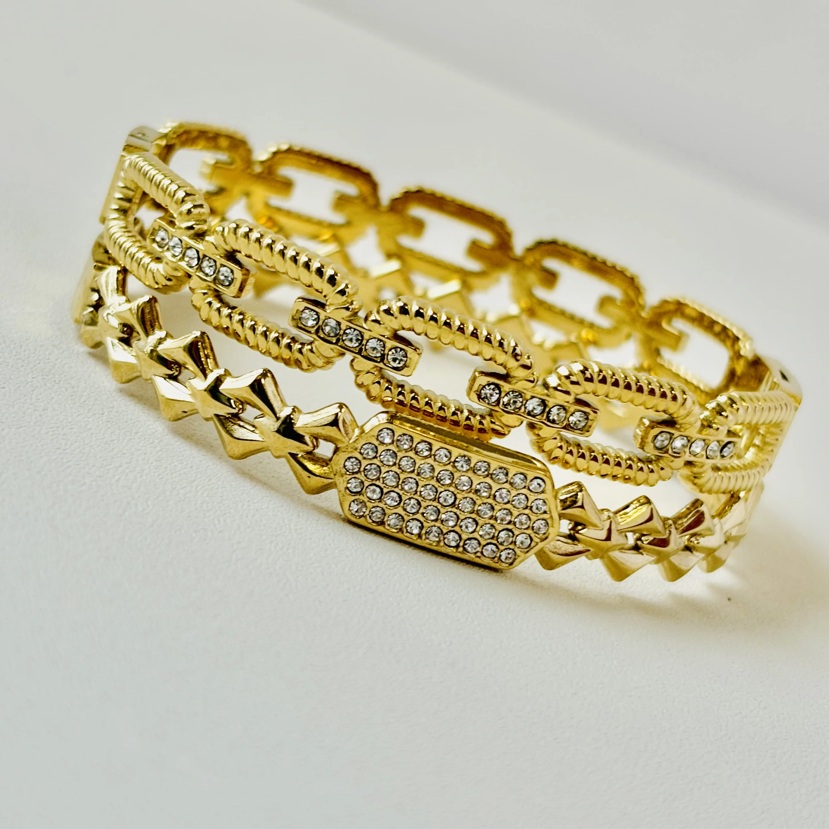 Exquisite Rhinestone Geometric Stainless Steel Bangle Bracelets for Women Gold Plated Charm Bracel 6