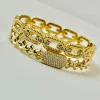 Exquisite Rhinestone Geometric Stainless Steel Bangle Bracelets for Women Gold Plated Charm Bracel 6