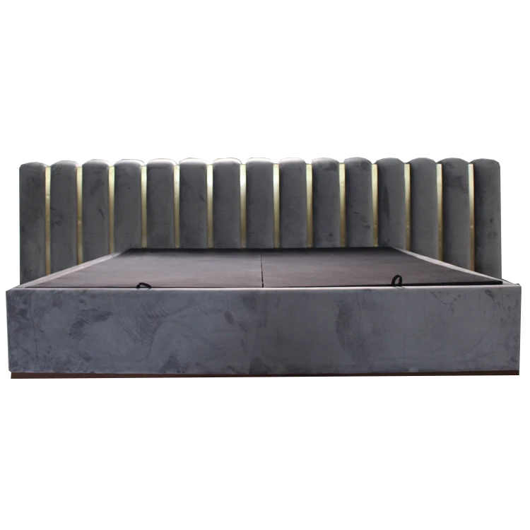 thumbnail image 1 of Muebles para el hogar grises de lujo, cama de Hotel, estilo americano, tamaño King, madera, elegante, moderno, marrón, muebles de dormitorio, cama King Size de cuero, 1 of 3