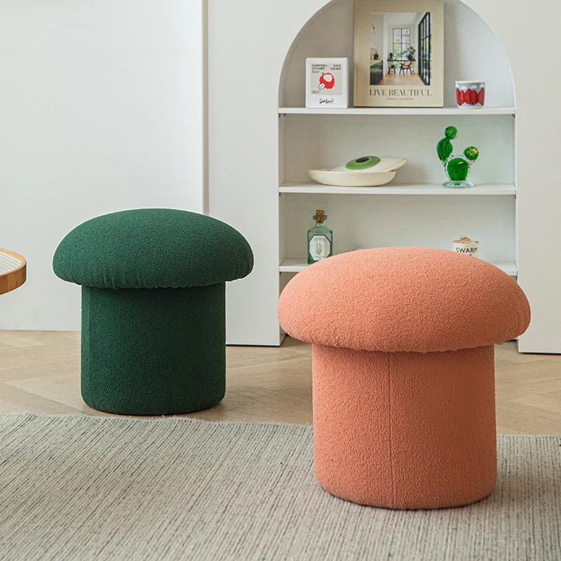 Wuli Nordic Lamb Velvet Mushroom Stool Children's Cute Round Stool Ins Suede Shoe Changing Bedroom Dressing