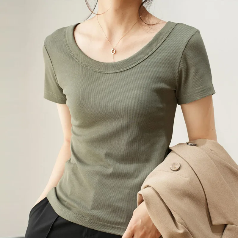 

Selection Of HigH-quality Cotton U-neck T-shirts For Women's Short Sleeved 2024 Summer New Loose And Slimming High-end T-shirt