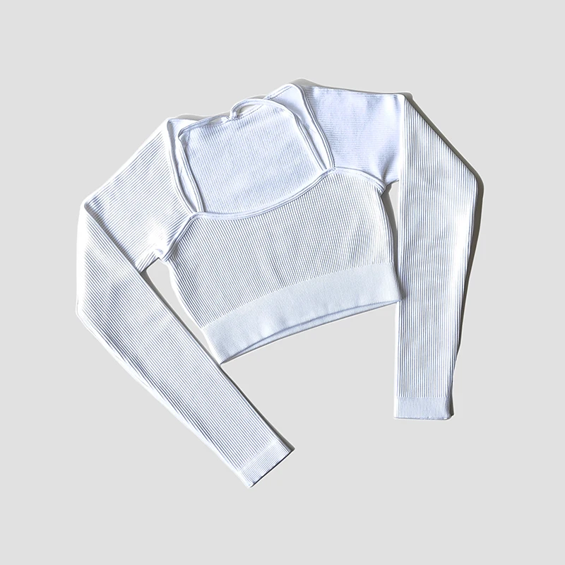 Women's Seamless Crop Top Fitness Shirts Long Sleeve Sports Top Female Yoga Tops Activewear Shoulder Strap