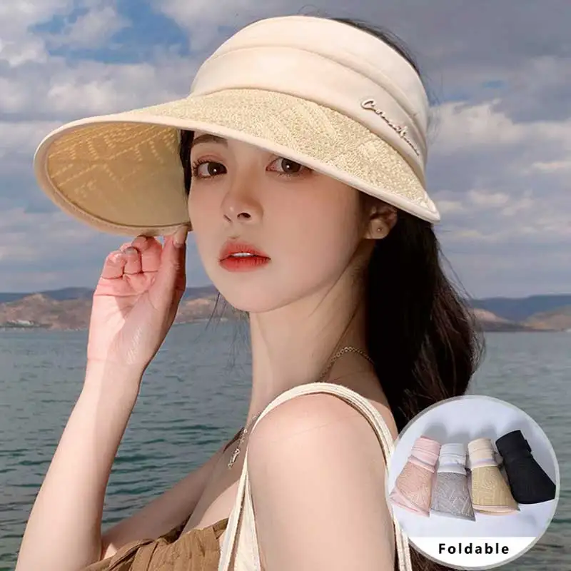 Women Sun Hat Breathable Hollow Lace 11cm Empty Top Cap Elastic Band  Adjustable Summer Outdoor Casual Travel Hiking Beach Hat