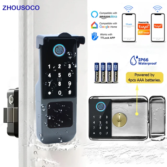 Tuya WIFI Double Side Fingerprint Lock Waterproof Outdoor Gate Passcode Rfid Card Keyless Smart Door Lock