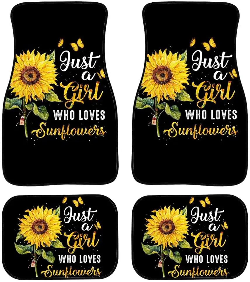 

Xhuibop Love Sunflower Girl Floor Mats for Car Front & Rear Heavy Duty Rubber Soles Non-Skid Baking Floor Kick Pads Black