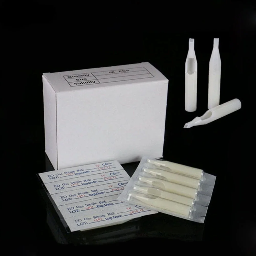 100Pcs Sterile Assorted Tattoo Tips Kit Disposable White Plastic Nozzles Needle Tube RT DT FT OF Tattoo Gun Grip Accessories