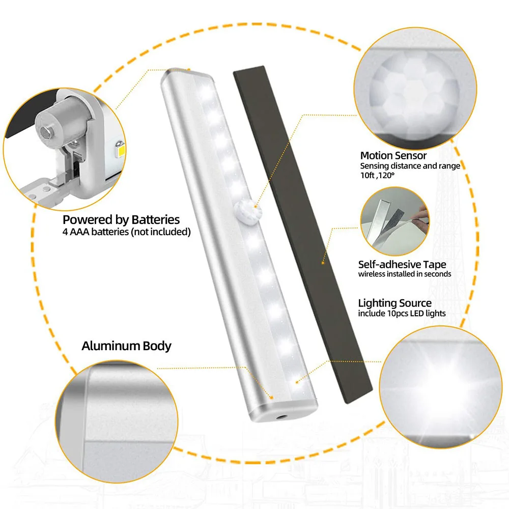 LED Light 9cm/19cm PIR Motion Sensor Closet Cabinet Corridor NIGHT Lights Wireless Night Lamp Kitchen Stair Lighting Luminaria 3