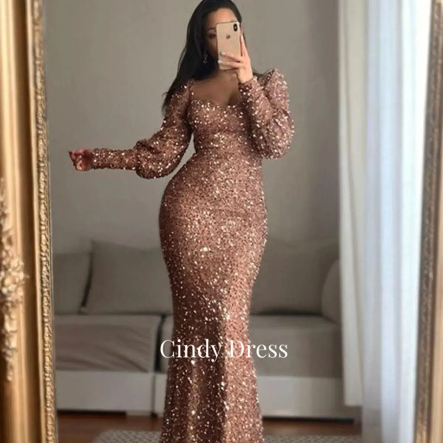 

Cindy Long Sleeves Sequins Mermaid Female Dress Gala Dresses Woman 2024 for Party Elegant Women Luxury Women's Evening Celebrity