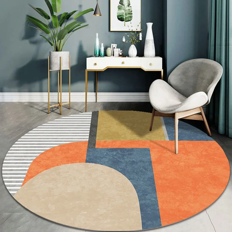 

Living Room Carpet Geometric Pattern Round Carpet Kids Play Soft Floor Mat Home Bedroom Bedside Sofa Non-slip Area Rug Chair Mat