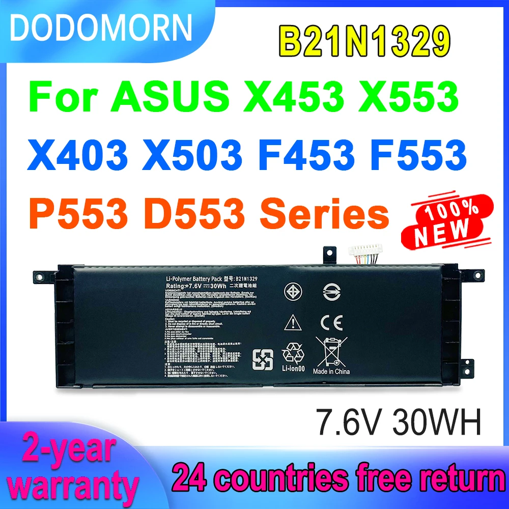 

Аккумулятор DODOMORN 7,6 В 30 Вт/ч B21N1329 для ASUS X453 X553 X403 X503 F543 F553 P553 D553 X453MA X453MA X403M X503M F453MA Series