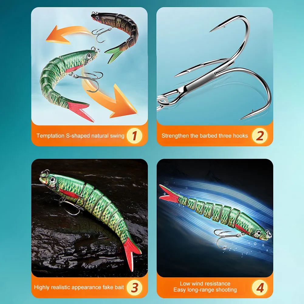 5Pcs Multi Jointed Swimbait with Trehooks Multi-Section Hard Bait Sinking Wobblers Fishing Lures Wobblers Tackle Kit