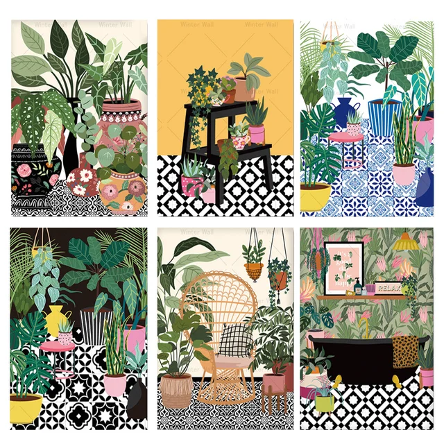 ภาษากรีกกระเบื้องพฤกษศาสตร์พืชบ้านศิลปะนอร์ดิกโปสเตอร์การตกแต่งบ้าน Boho สีเขียวใบตกแต่งภาพศิลปะบนผนังภาพวาดผ้าใบ 1