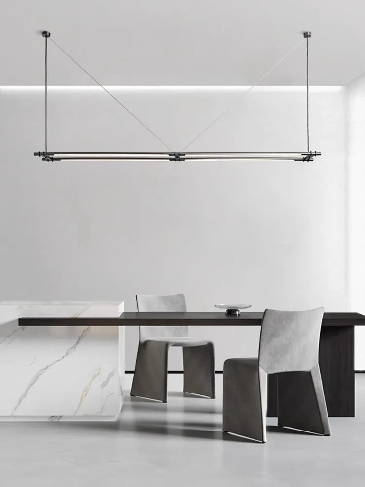 

AiPaiTe Modern Italian minimalist long chandelier for living room dining room bar study stainless steel LED chandelier