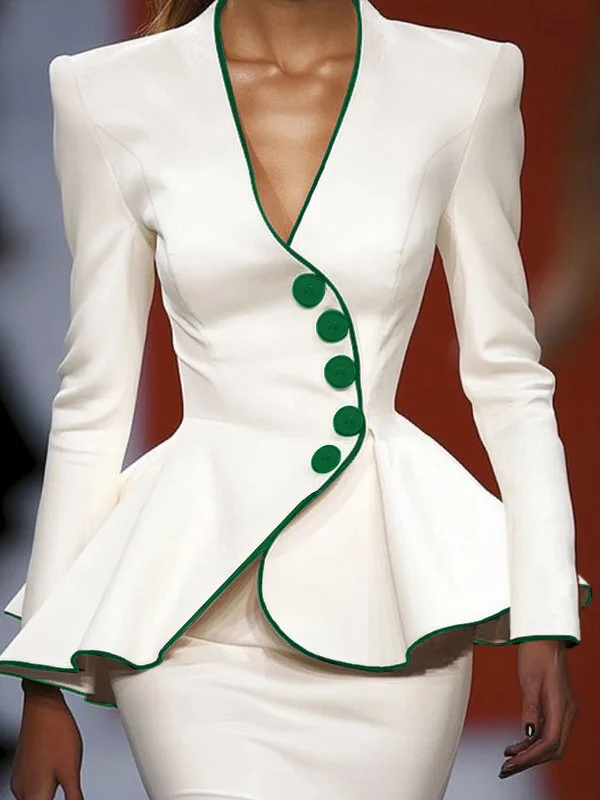 Elegant Women's Deep V Neck Buttoned Jacket