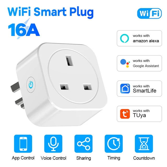 Tuya UK Smart Plug 16A 20A WiFi Socket Power การตรวจสอบรีโมทคอนโทรลจับเวลาทํางานร่วมกับ Alexa Google Assistant Voice Control 1