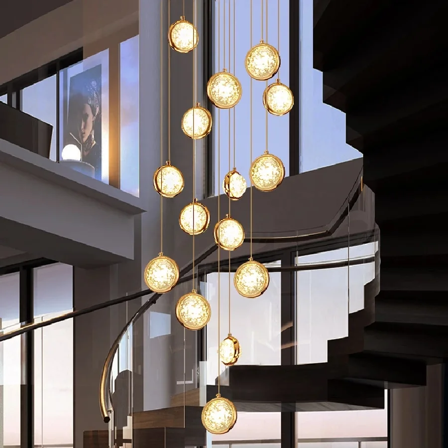

Modern Led Crystal Staircase Chandelier Luxury Cristal Indoor Hanging Light Fixture Creative Gold Hallway Lustre For Living Room
