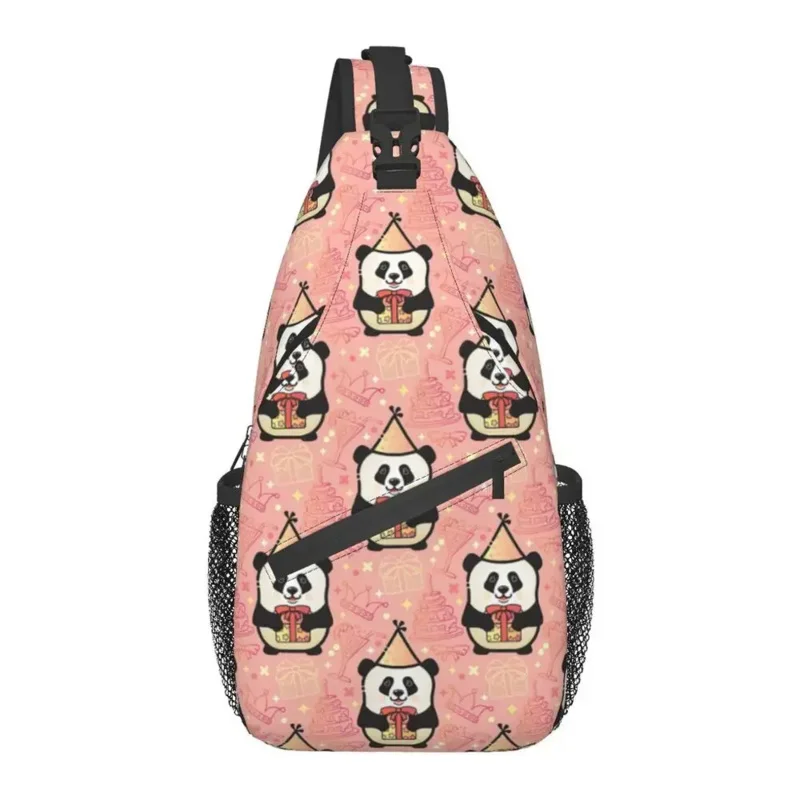 цена Cool Funny Panda In Party Hat Crossbody Sling Backpack Men Cute Animal Bear Shoulder Chest Bag for Hiking