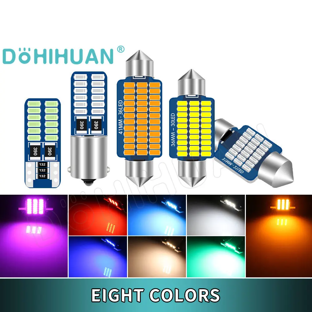 DOHIHUAN 2PCS C5W Led C10W Bulb T10 Festoon 31 mm 36mm 39mm 41mm 28mm 31mm W5W BA9S Signal Lamp 12V Red Blue Car Interior Light
