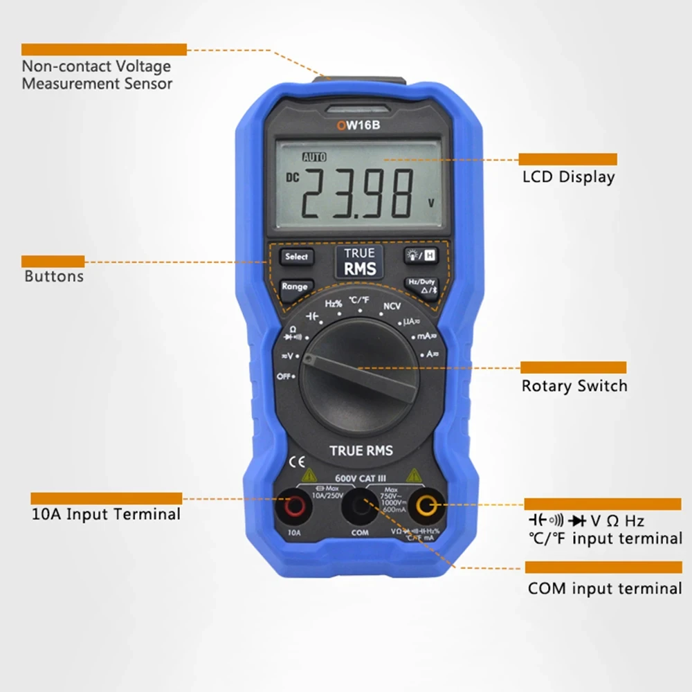 OWON OW16B Digital Multimeter Multifunction Electrical Tester With Offline Logging, Bluetooth And NCV True RMS Backlighting Test