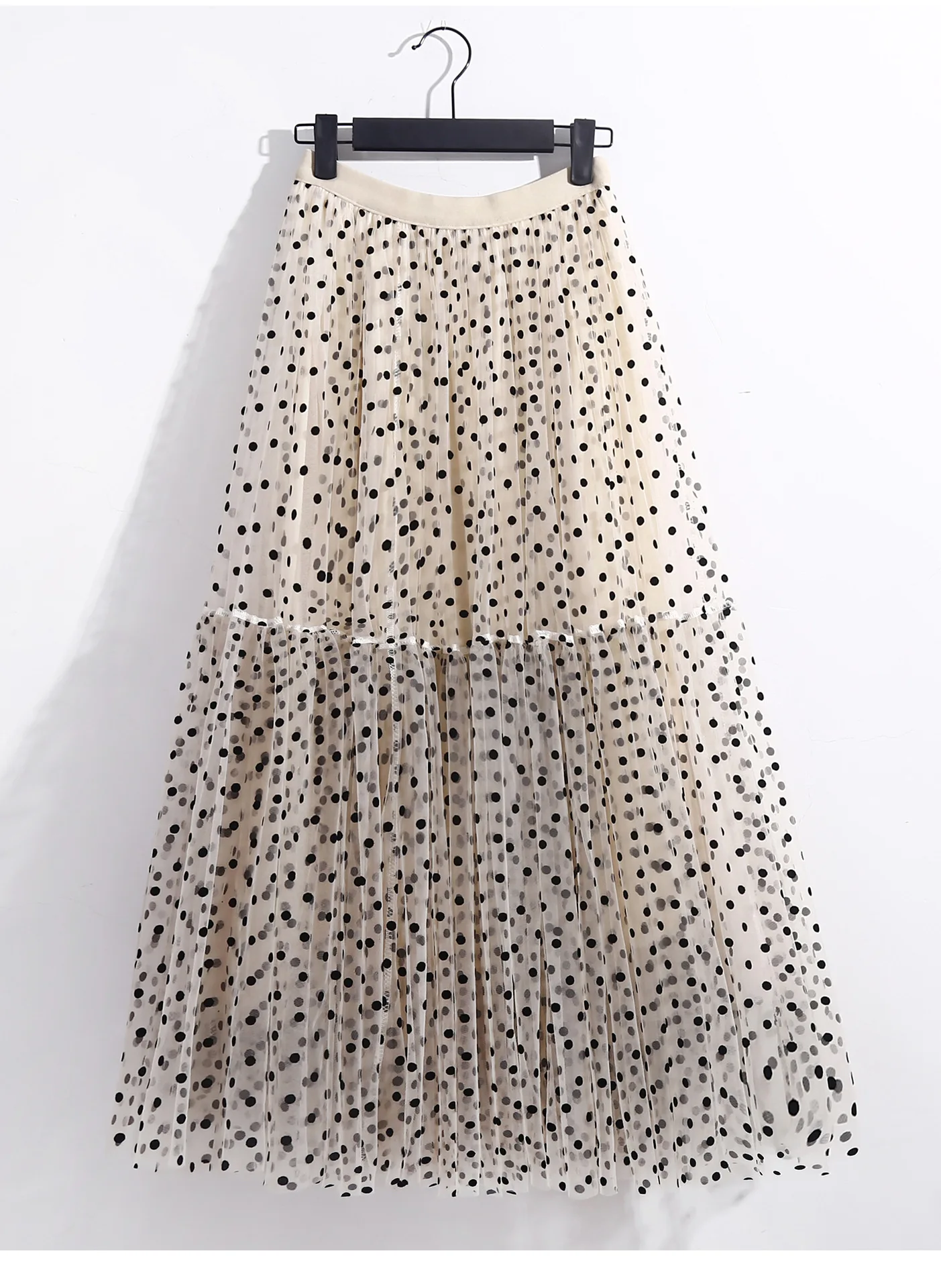 Boho Queens Women Polka Dot High Waist Pleated Ball Gown Maxi Skirt Fashion Mesh Loose Puffy Umbrella Fairy Cake Skirts