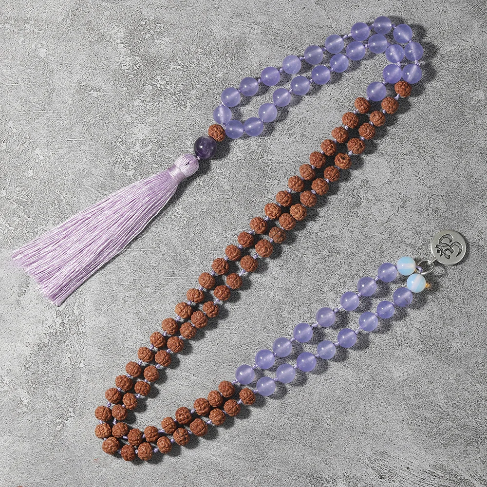 

OAIITE New Natural Amethyst Necklace for Women 108mala Bodhi Necklace for Men Tibetan Buddhist Prayer Yoga Charm Jewelry Gifts