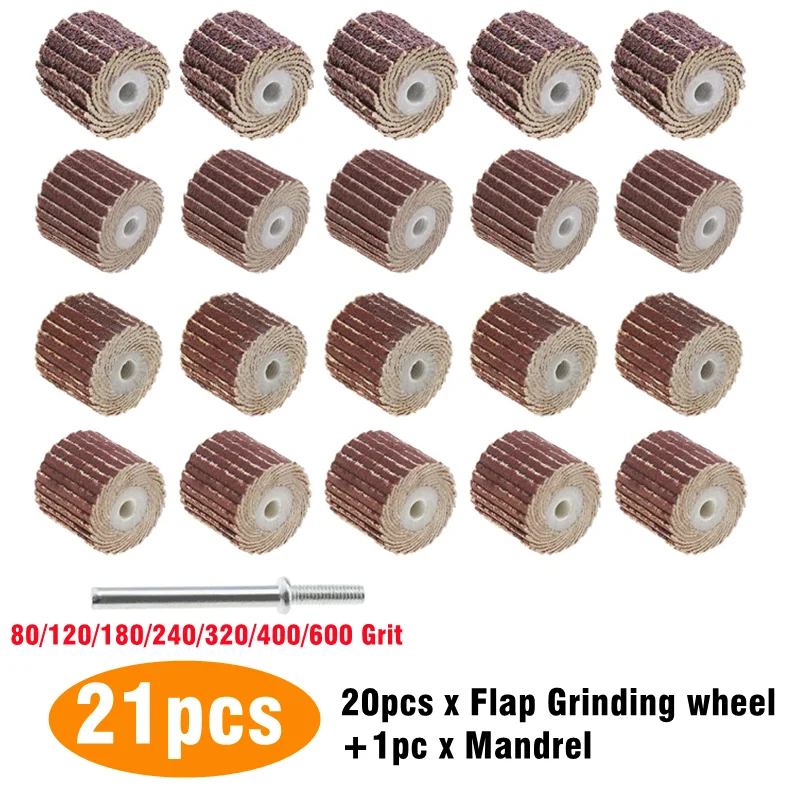 21PCS Sandpaper Sanding Flap Set For Dremel Rotary Tool with 3mm Shank Grinding Wheel Head shutter polishing wheels sanding disc