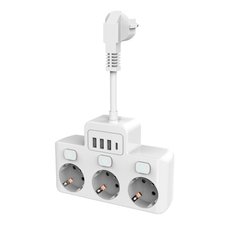 

1 PCS EU Plug Socket With Switch Power Strip Eu Standard Socket Converter White PP 0.05M Braided Cable