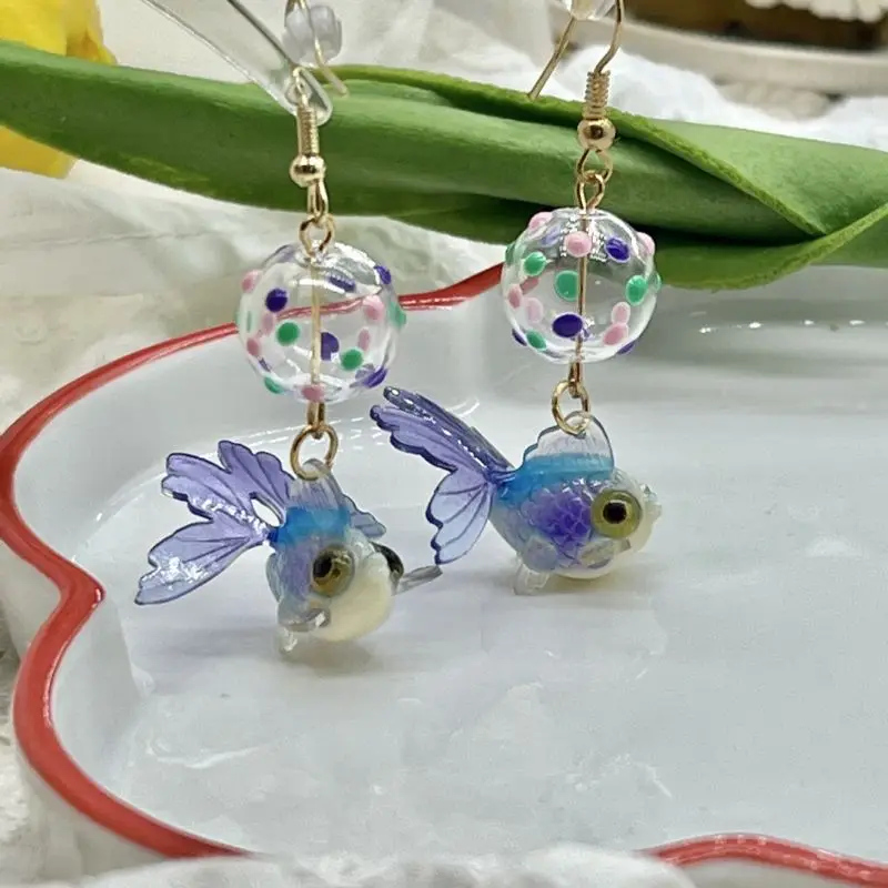 Unique Blue Goldfish Earrings Cute Koi Fish Drop Earrings Girls Statement Jewelry Wholesale Creative Small Fish Bubble Earrings