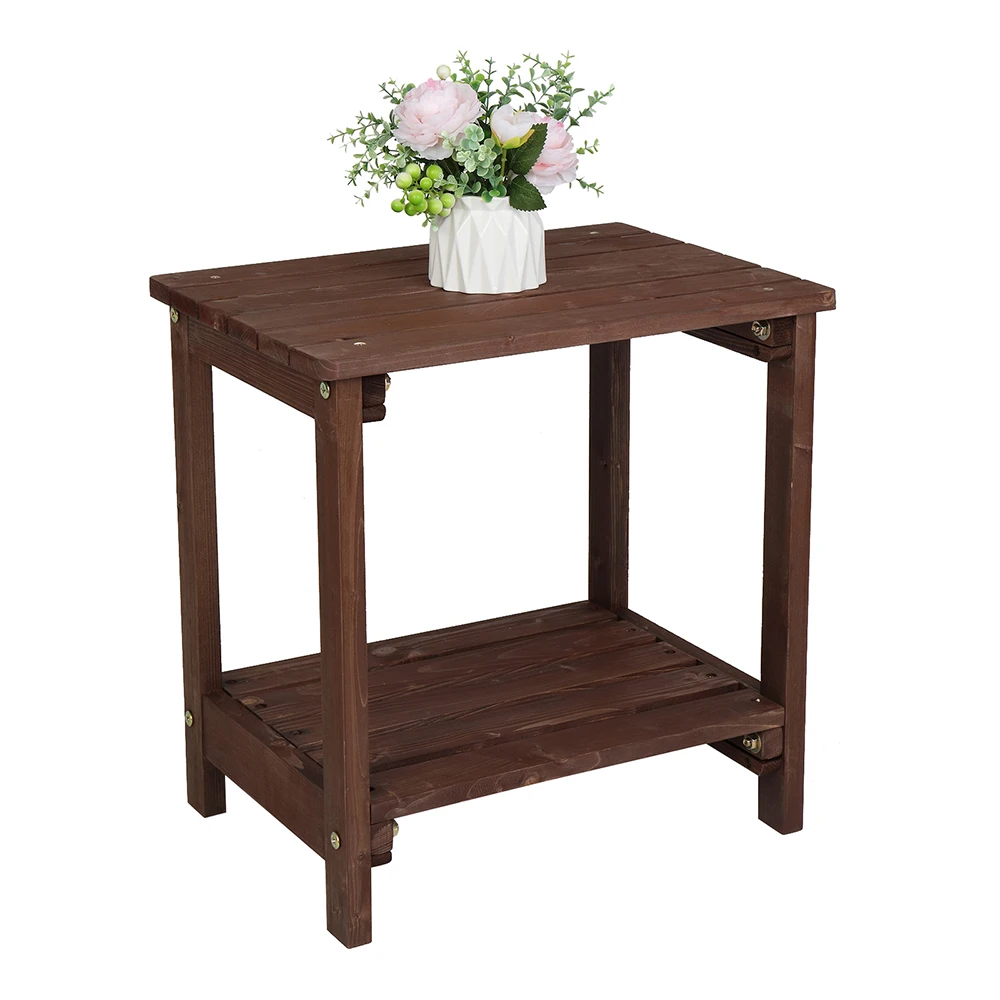 Outdoor Patio Side Table Coffee Table with Storage Shelf Wood Rectangular 50.2x35.6x50.2CM Light Brown[US-Stock]