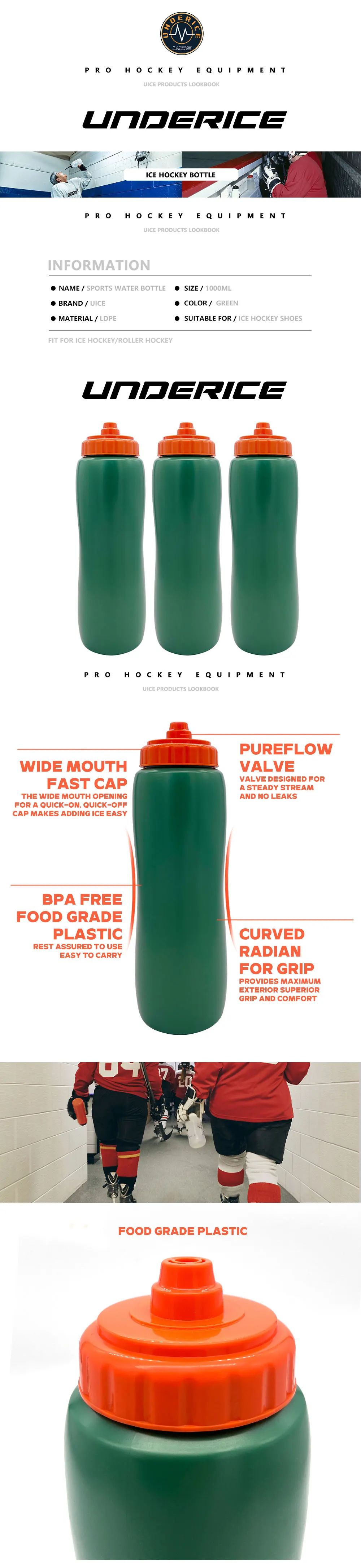 Description Picture 3 of itemIce Hockey Water Bottle Hockey Equipment Hockey Sports Bottle 1000ML BPA Free Football Lacrosse Bottles Sports Gear