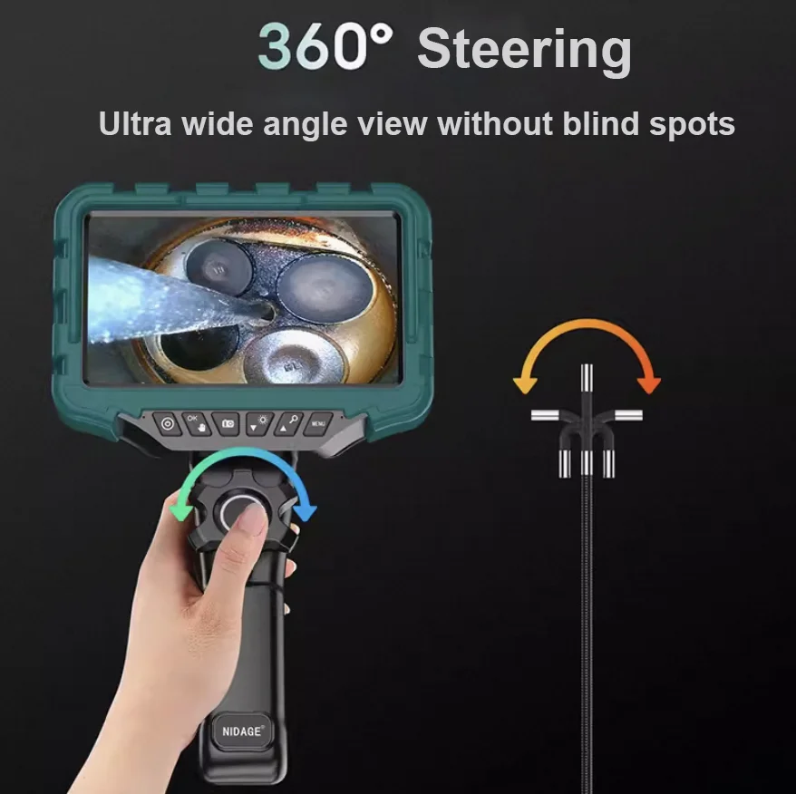 360 Degree Articulating Borescope 7-Inch 3.9mm/6mm lens Monitor Mechanical Inspection Camera Articulation Industrial Endoscope 3