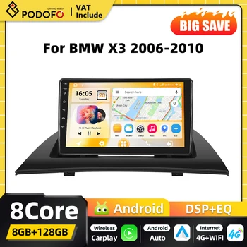 Reproductor Multimedia Podofo Inalámbrico Carplay 2DIN Android para Auto, para BMW X3 2006 2007-2010, Sistema Inteligente con GPS, WIFI, 4G, FM, RDS 1