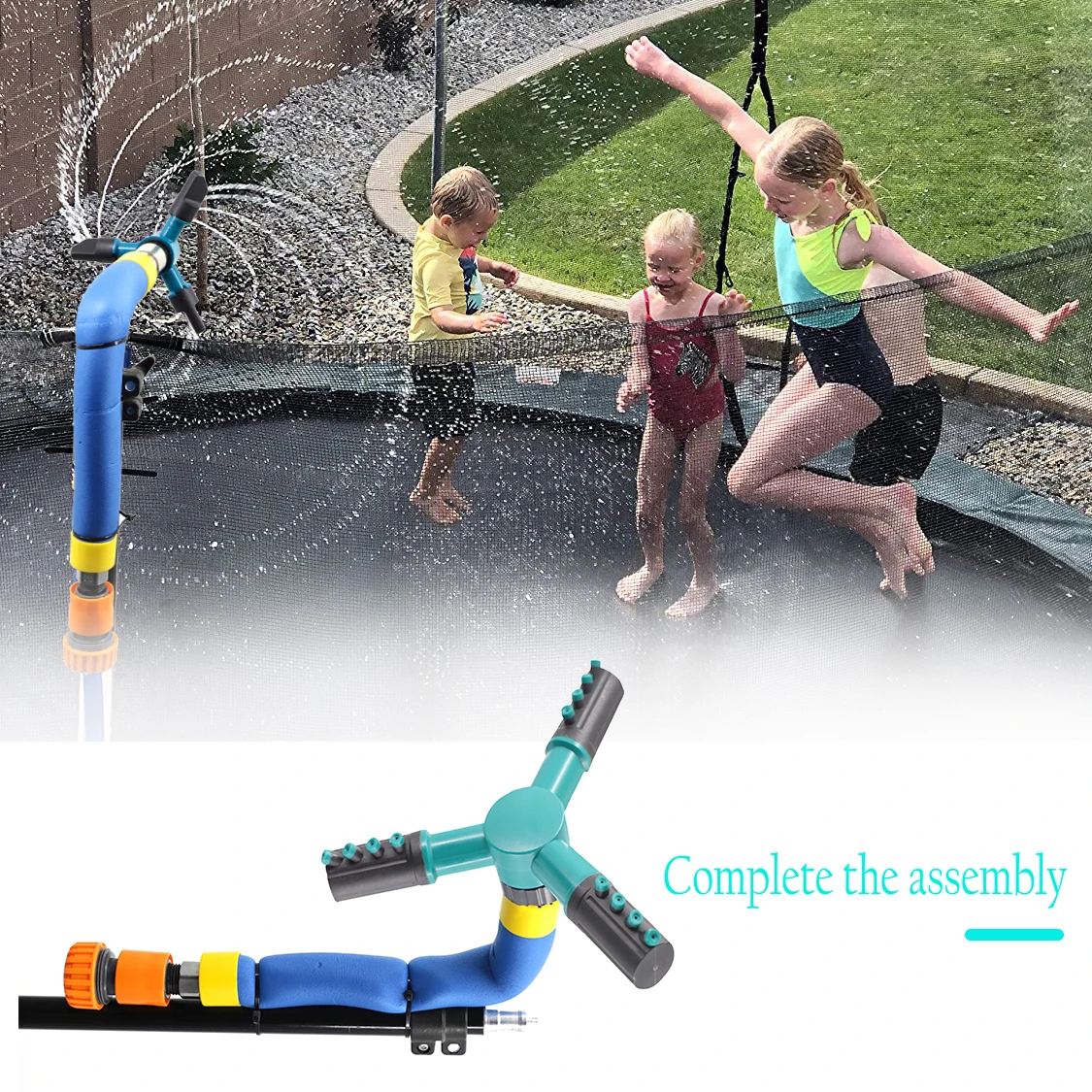 

Trampoline Sprinkler Kit Rotating Stainless Steel Bending Tube for Kids Game Outdoor Water Park Blue