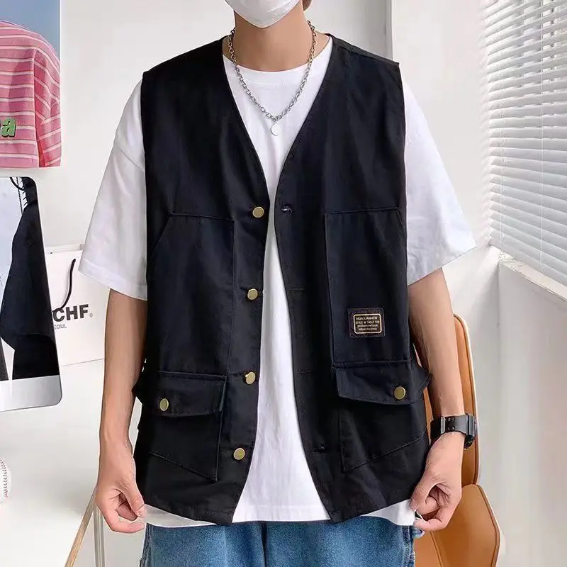 Veste sans manches homme pêche estivale légère à multiples poches style rétro japonais