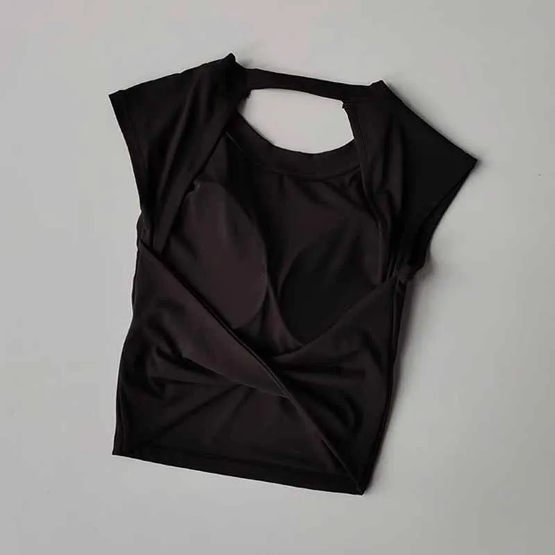Yoga Short Sleeved T-shirts Women's Fixed Chest Pad Sexy Backless Short Gym Shirt Sexy Yoga Tops Slimming Fitness Sports Vest