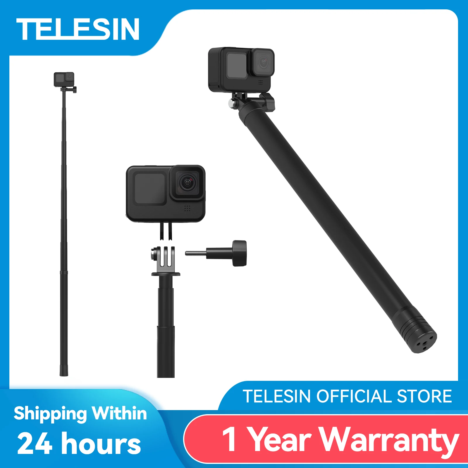 TELESIN 3M Long Monopod Carbon Fiber Selfie Stick For GoPro Hero Insta360 DJI Action Action Camera Accessories selfie stick